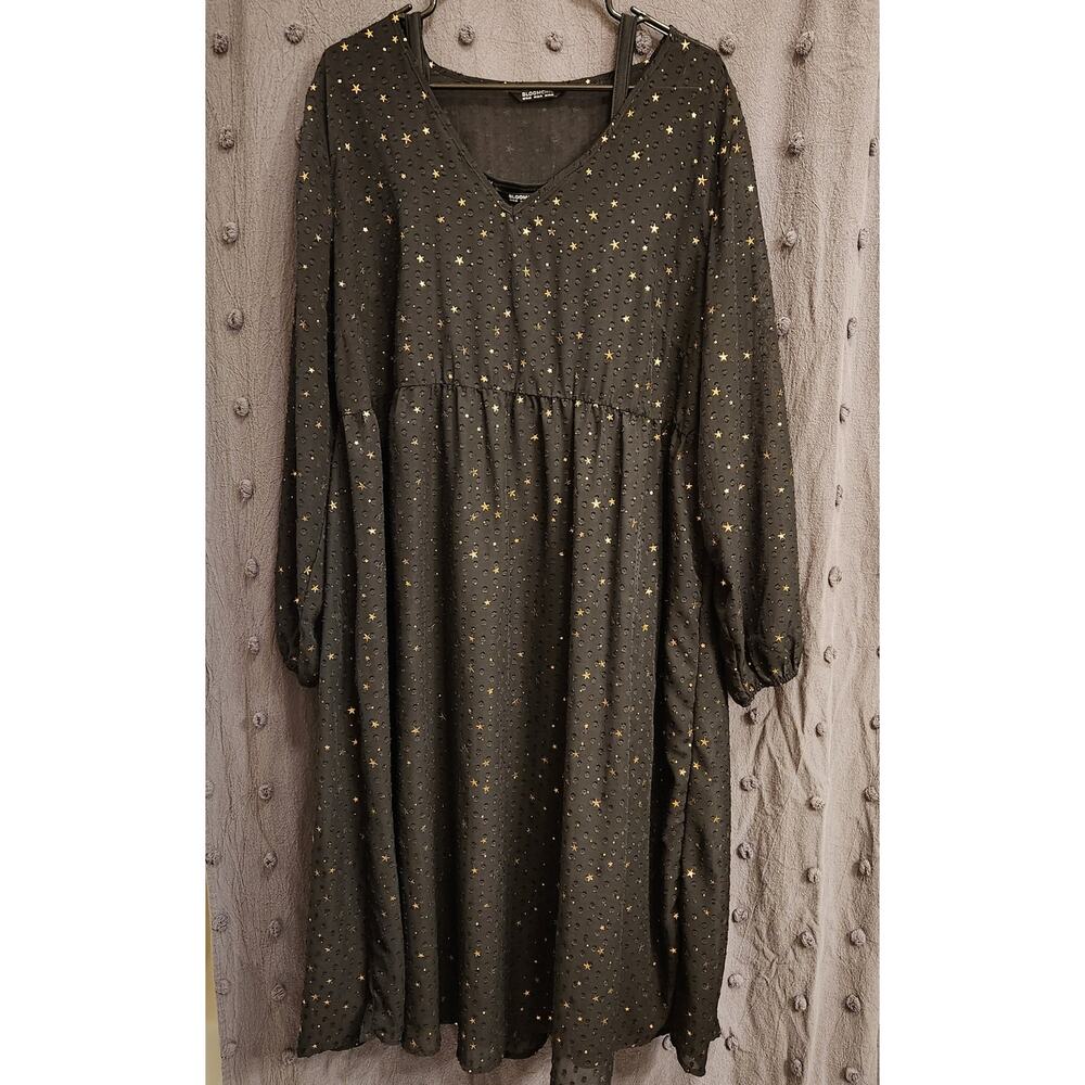 BloomChic Black Midi Dress with Gold Accents